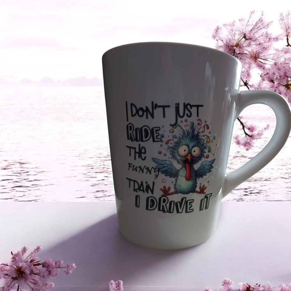 Hand Crafted White Mug with Funny Bird Design